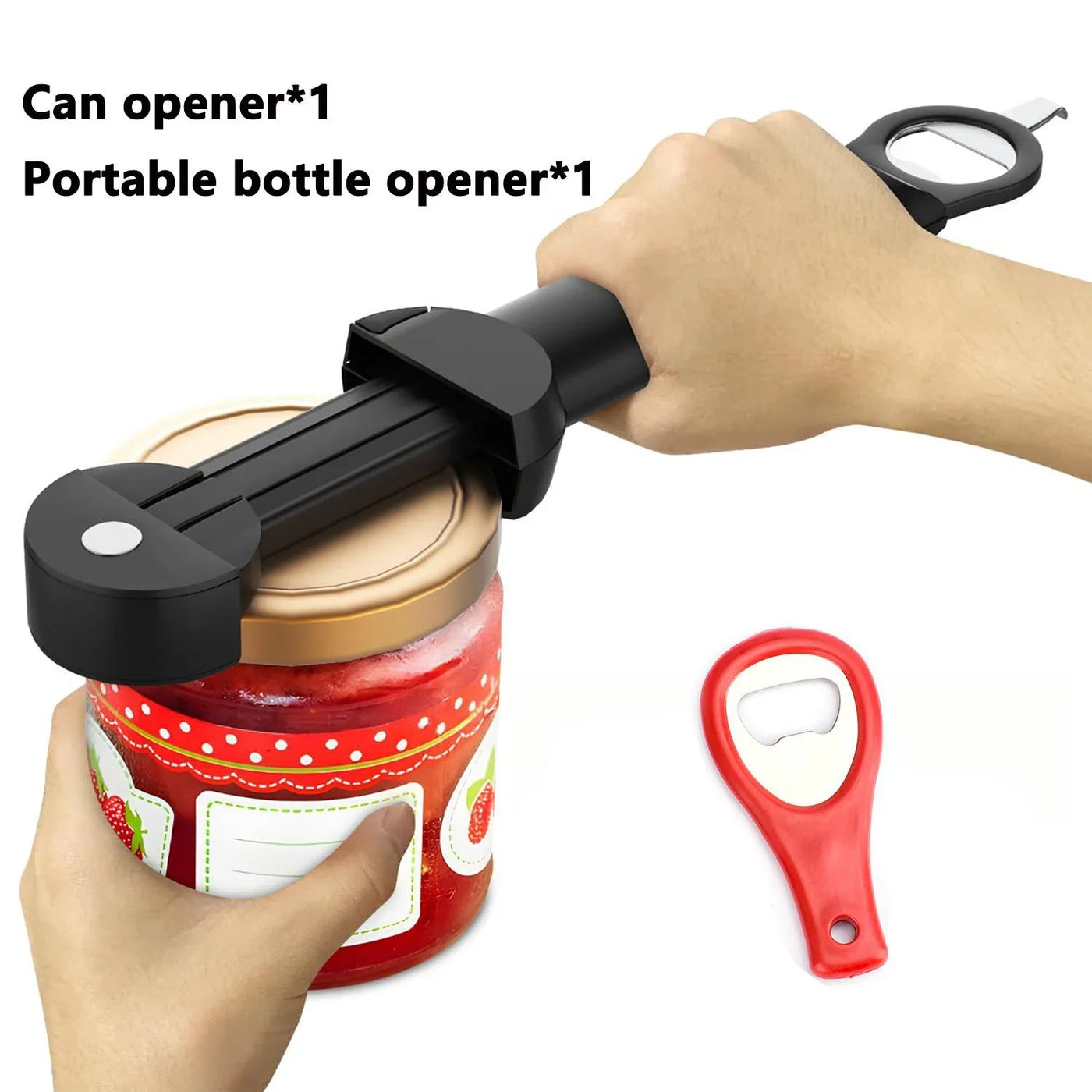 Adjustable Stainless Steel Bottle Opener - Multifunctional Jar Lid & Wine Beer Can Opener for Seniors Weak Hands Kitchen Tool