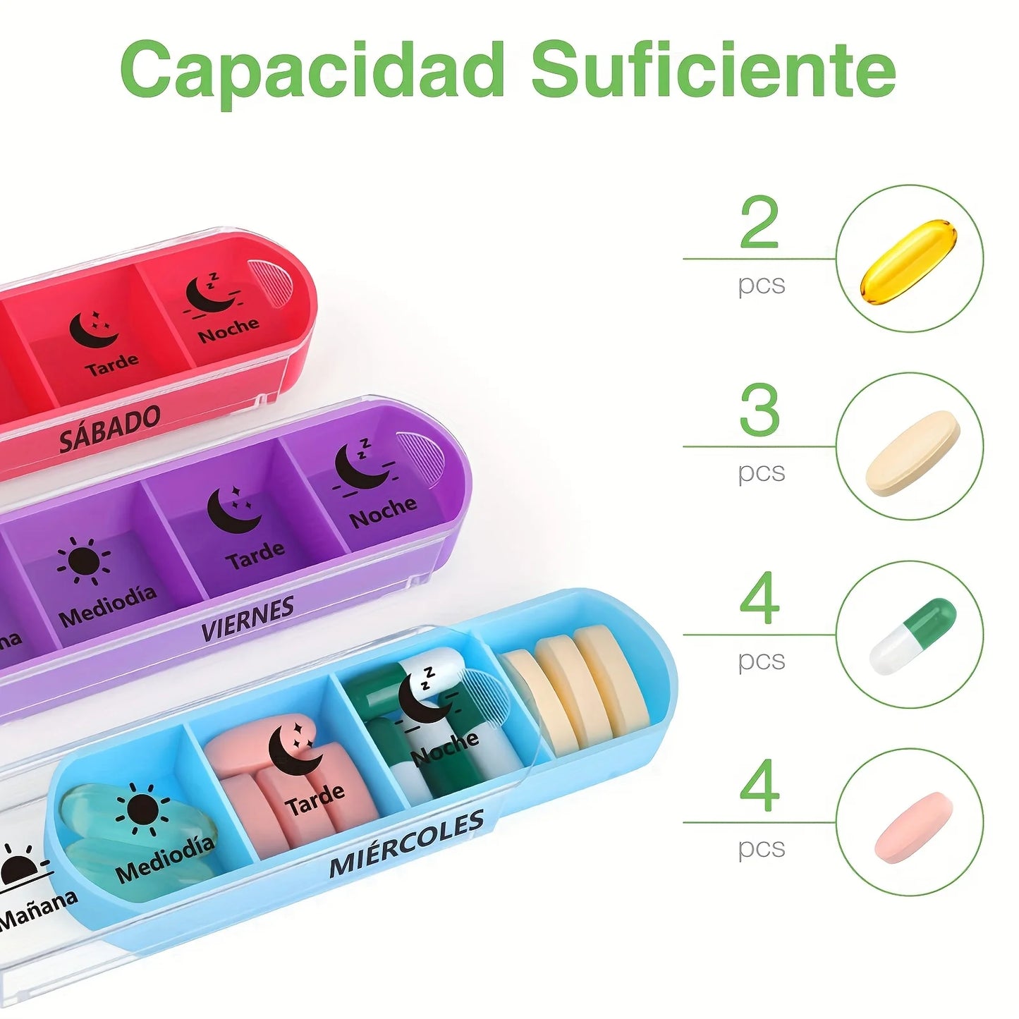 [Spanish Printing] Weekly Pill Box 4 Doses, Large Daily Pill Box 7 Days, Pill Dispenser with 28 Compartments