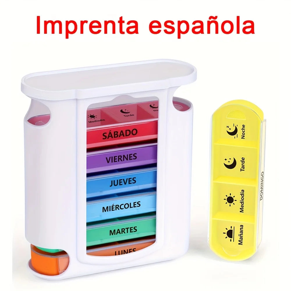 [Spanish Printing] Weekly Pill Box 4 Doses, Large Daily Pill Box 7 Days, Pill Dispenser with 28 Compartments