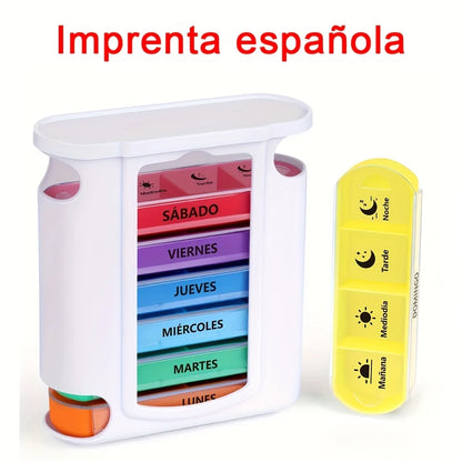 [Spanish Printing] Weekly Pill Box 4 Doses, Large Daily Pill Box 7 Days, Pill Dispenser with 28 Compartments