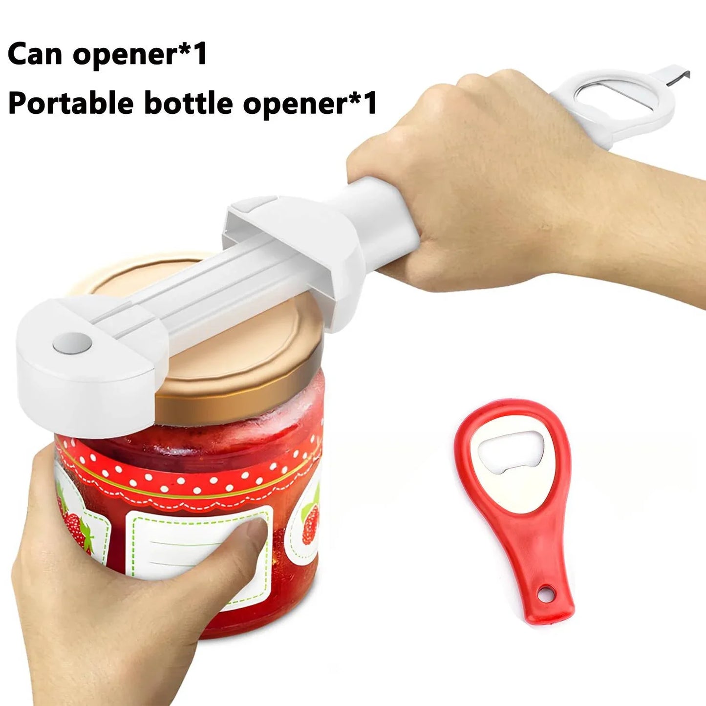 Adjustable Stainless Steel Bottle Opener - Multifunctional Jar Lid & Wine Beer Can Opener for Seniors Weak Hands Kitchen Tool