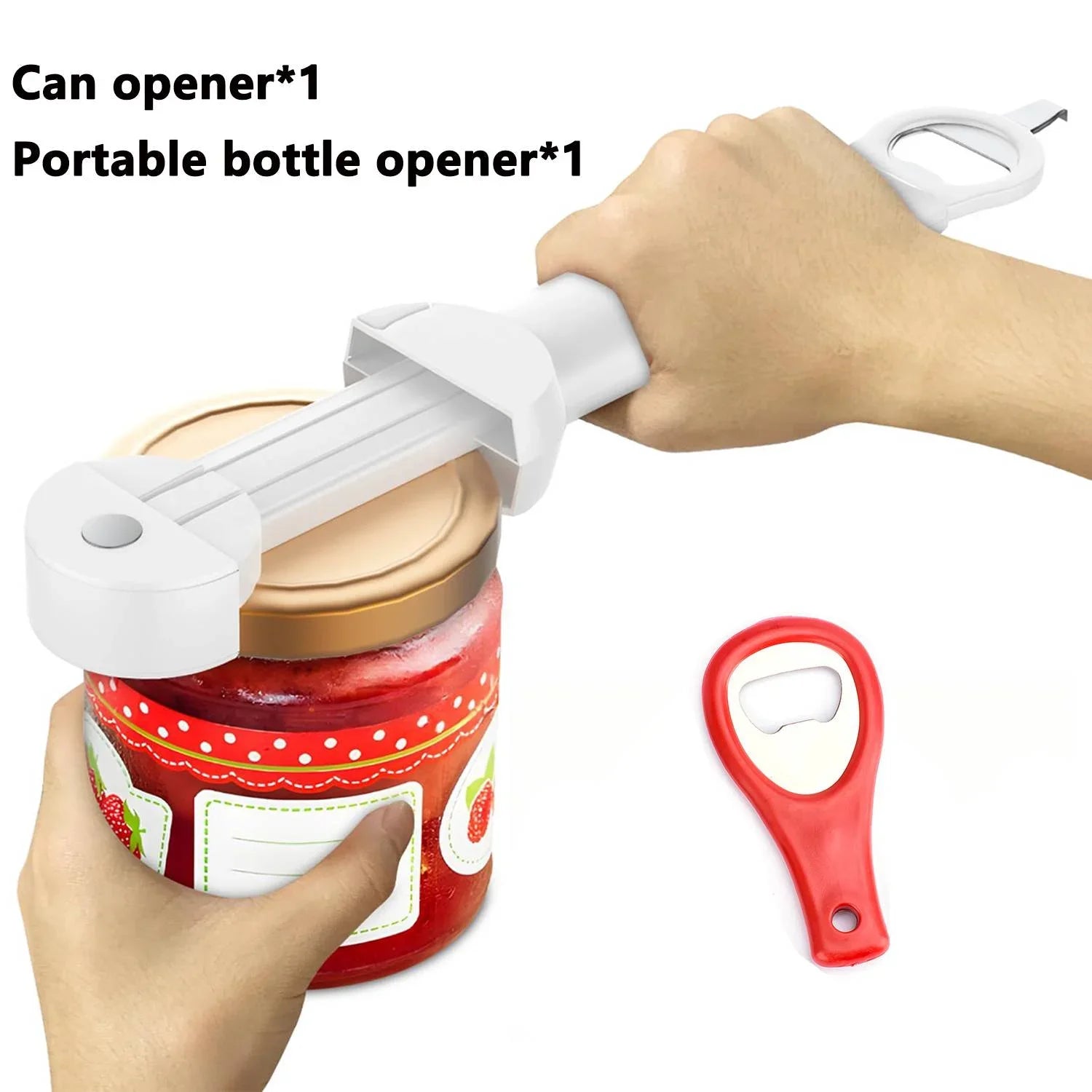 Adjustable Stainless Steel Bottle Opener - Multifunctional Jar Lid & Wine Beer Can Opener for Seniors Weak Hands Kitchen Tool
