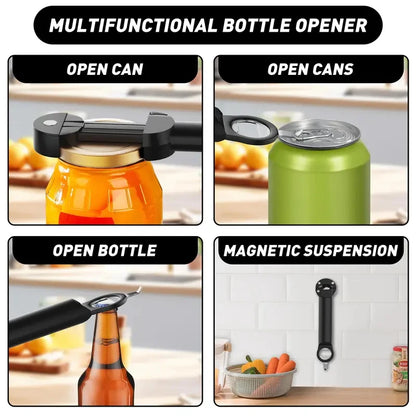 Adjustable Stainless Steel Bottle Opener - Multifunctional Jar Lid & Wine Beer Can Opener for Seniors Weak Hands Kitchen Tool