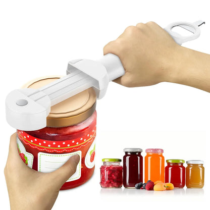 Adjustable Stainless Steel Bottle Opener - Multifunctional Jar Lid & Wine Beer Can Opener for Seniors Weak Hands Kitchen Tool