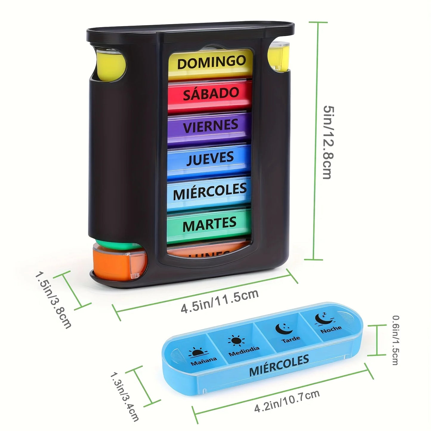 [Spanish Printing] Weekly Pill Box 4 Doses, Large Daily Pill Box 7 Days, Pill Dispenser with 28 Compartments