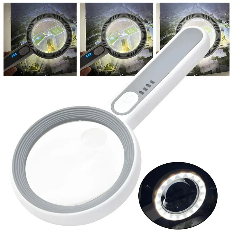 Detalles de la lupa de mano recargable con LED