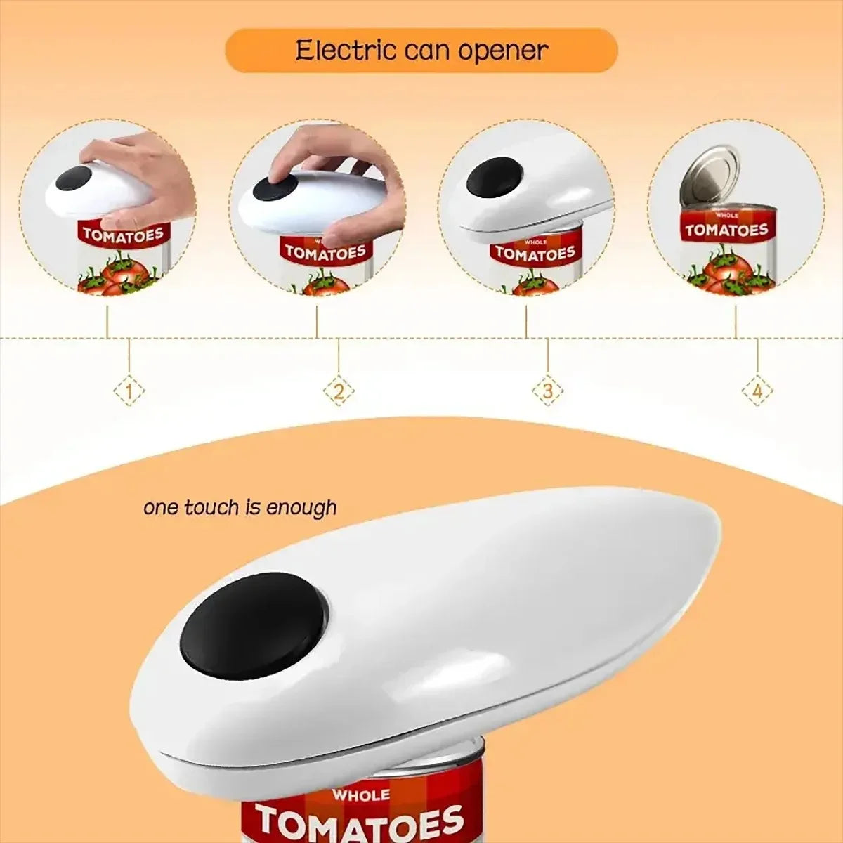 Abre-tarros eléctrico automático abriendo un bote con un botón