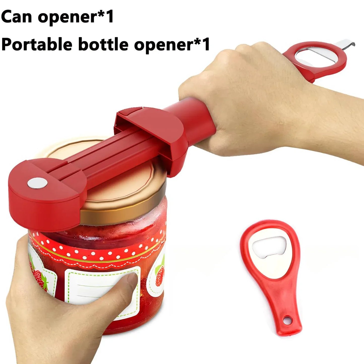 Adjustable Stainless Steel Bottle Opener - Multifunctional Jar Lid & Wine Beer Can Opener for Seniors Weak Hands Kitchen Tool