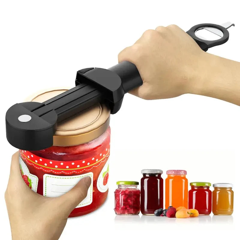 Adjustable Stainless Steel Bottle Opener - Multifunctional Jar Lid & Wine Beer Can Opener for Seniors Weak Hands Kitchen Tool