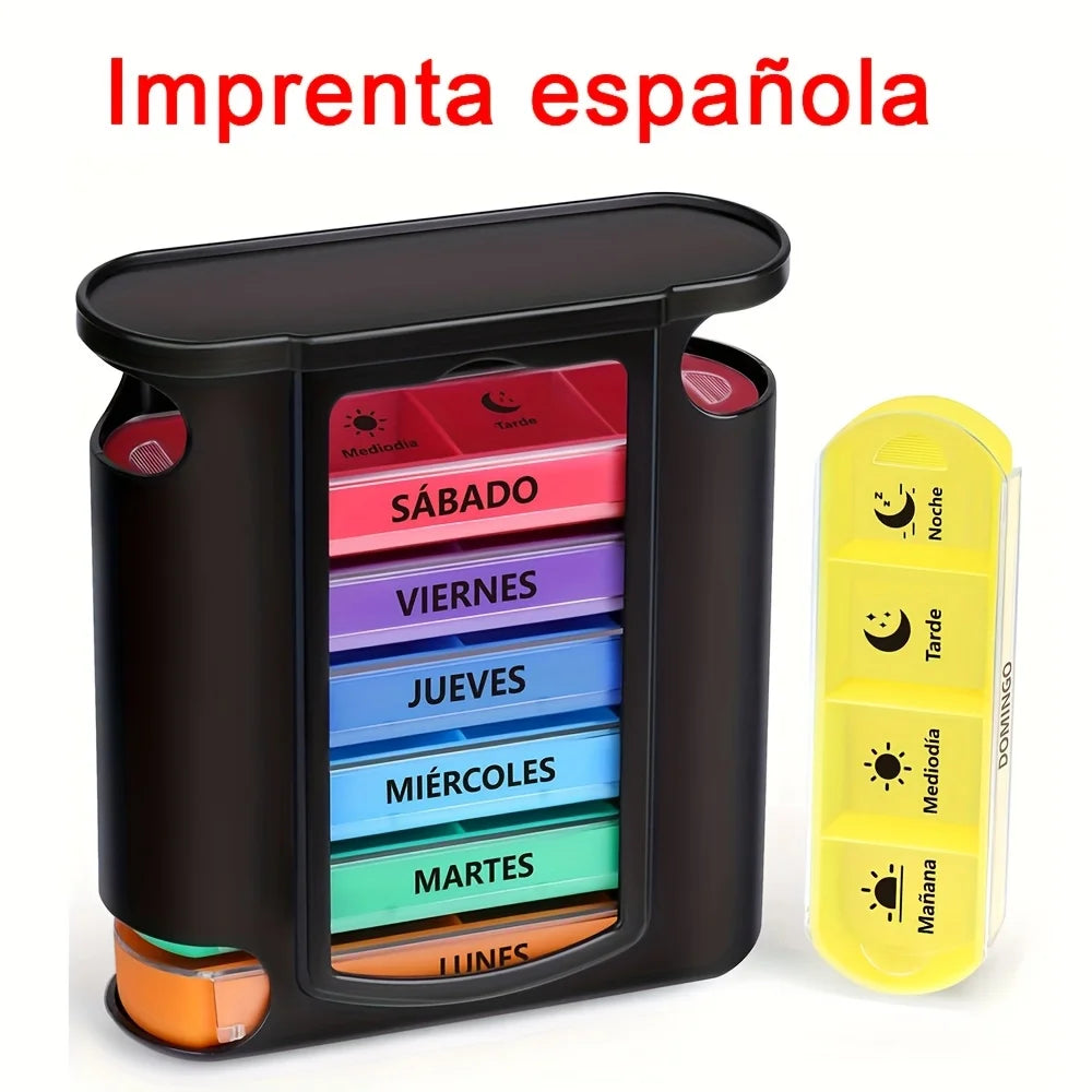 [Spanish Printing] Weekly Pill Box 4 Doses, Large Daily Pill Box 7 Days, Pill Dispenser with 28 Compartments