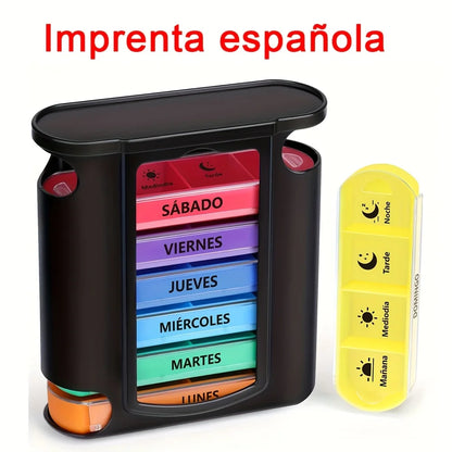 [Spanish Printing] Weekly Pill Box 4 Doses, Large Daily Pill Box 7 Days, Pill Dispenser with 28 Compartments