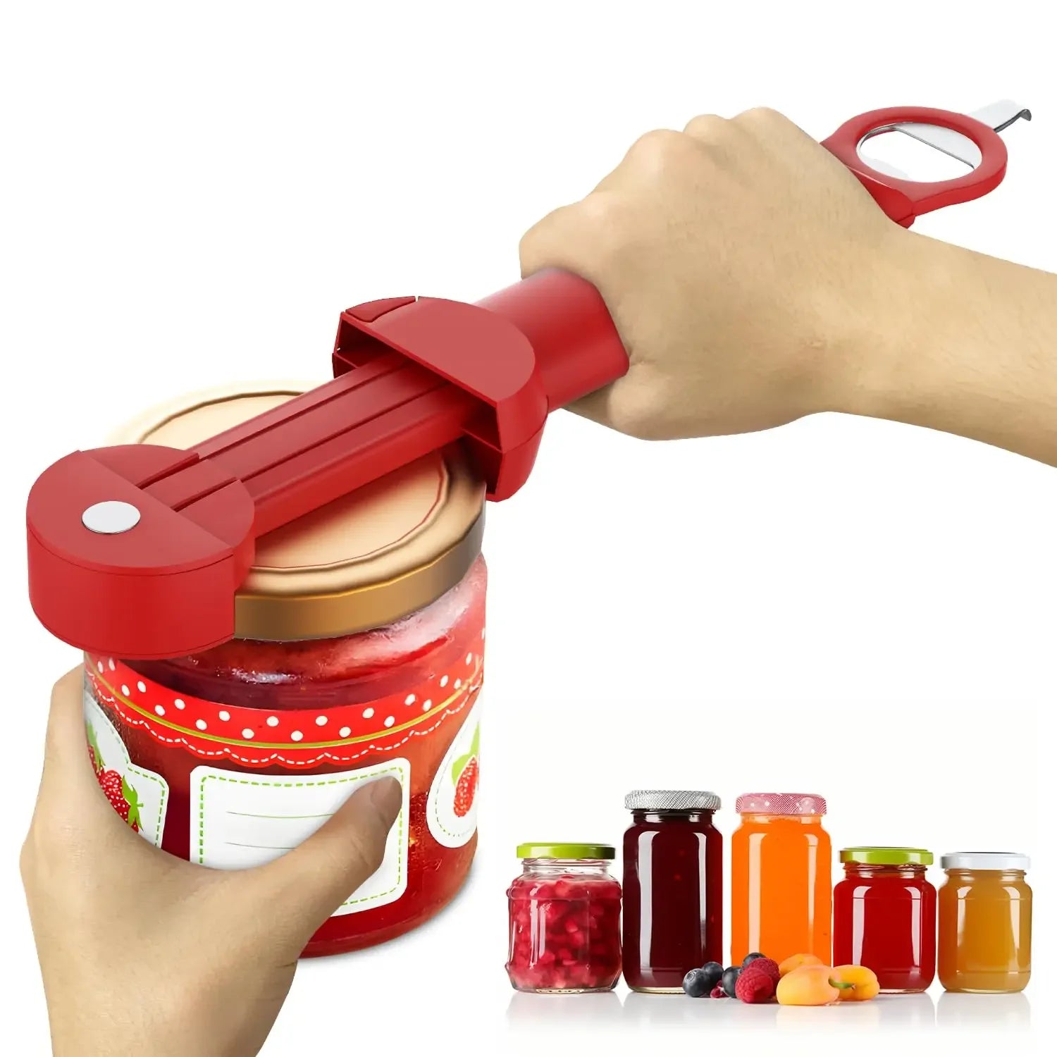 Adjustable Stainless Steel Bottle Opener - Multifunctional Jar Lid & Wine Beer Can Opener for Seniors Weak Hands Kitchen Tool